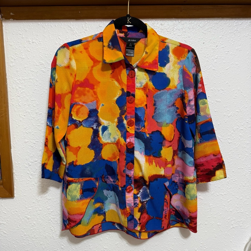 Ali Miles Red and Blue Button Down Shirt